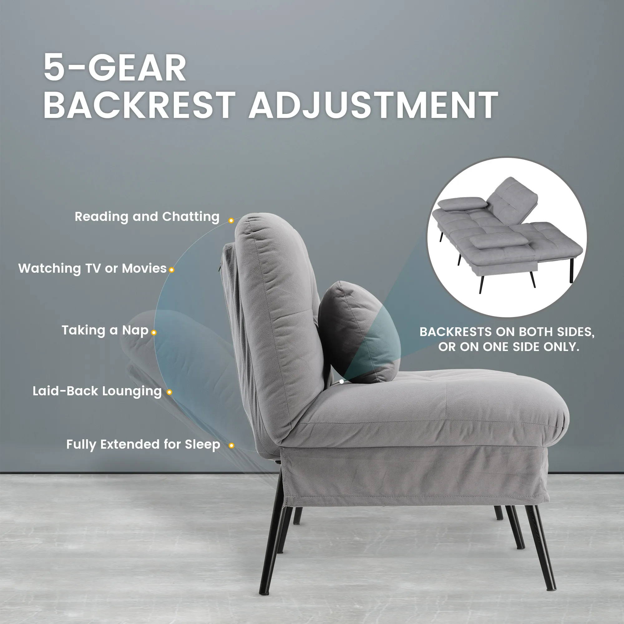 COMHOMA Schlafsofa mit Schlaffunktion, Futonbezug ausklappbar, Ecksofa, Gästesofa 3-Sitzer mit Verstellbarer Rückenlehne, Stoff – Detail 8