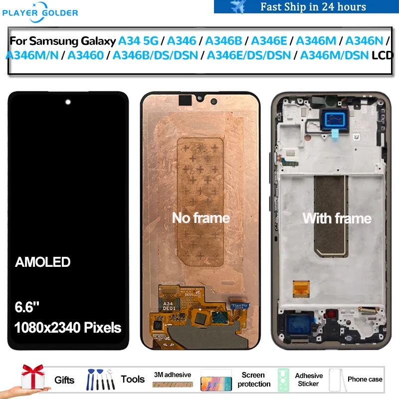 AMOLED For Samsung Galaxy A34 5G A346 A346B A346E A346M A346N Pantalla lcd Display Touch Panel Screen Digitizer Assembly Repair