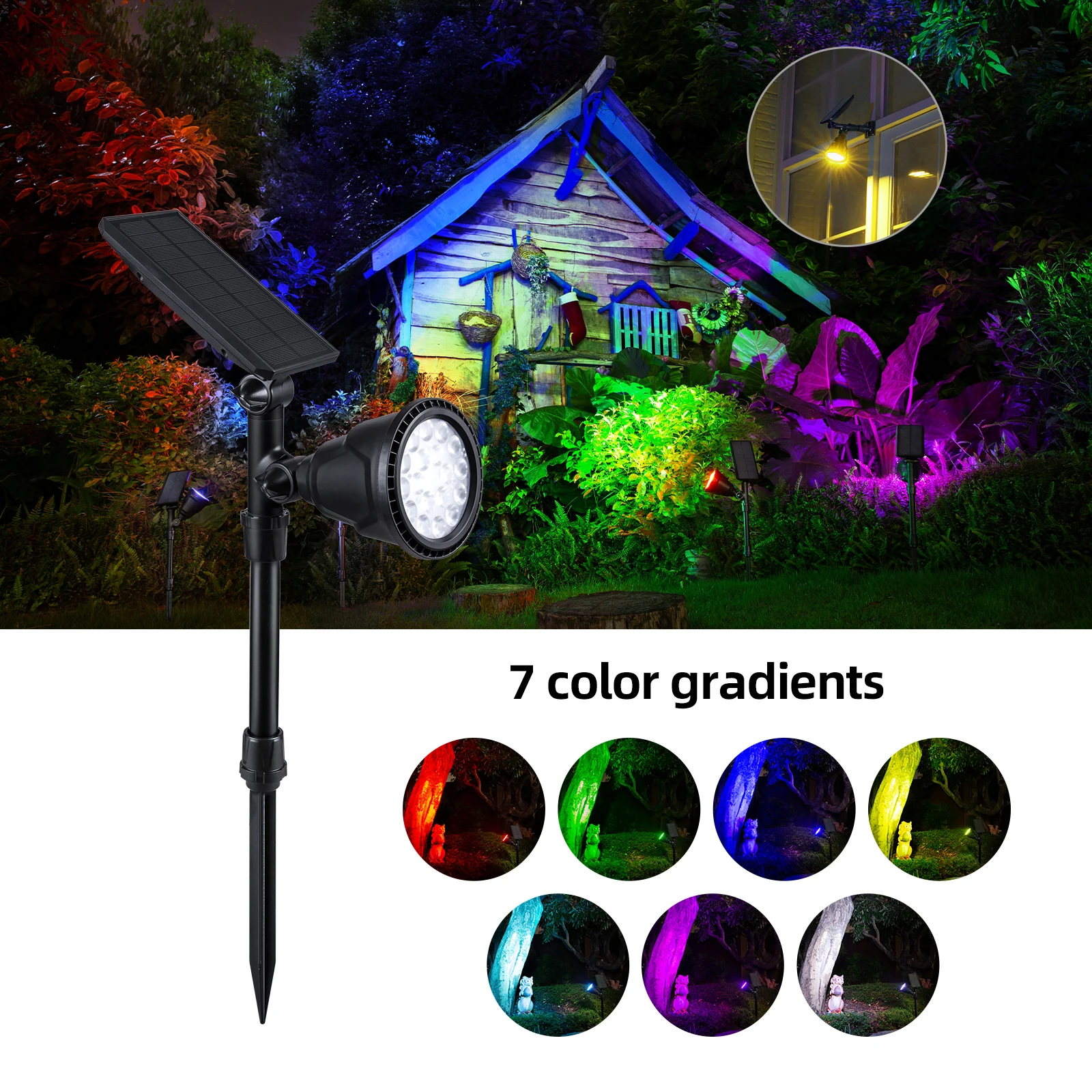 

2Pack Solar Outdoor Lights Waterproof, 9 Lighting Modes Halloween Christmas Solar Garden Lights Colored Landscape Spotlights