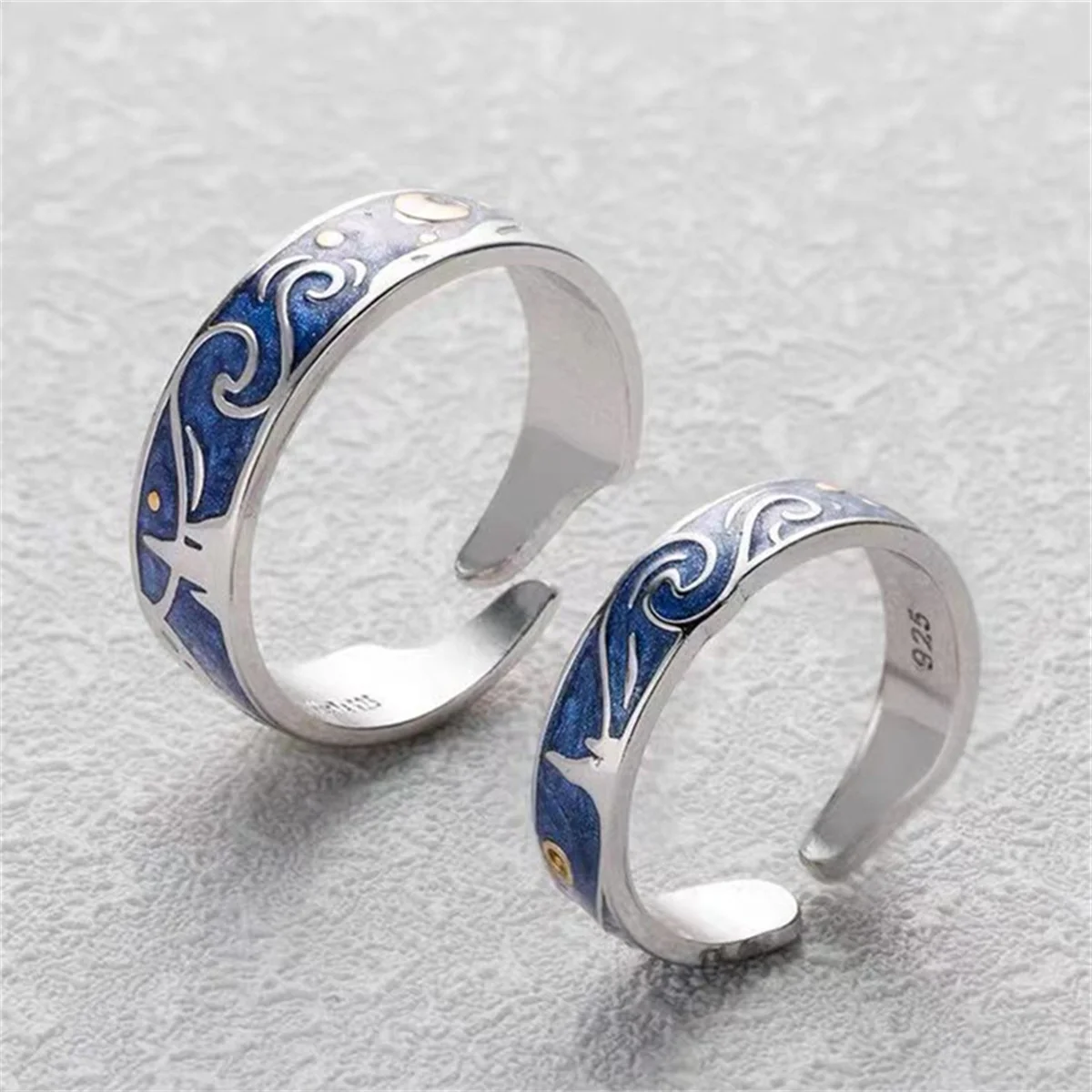 رومانسية نجمة القمر زوجين خواتم الأزرق ليلة النجوم خواتم للنساء رجل عشاق وعد الخطوبة خاتم الزواج الفن مجوهرات فتاة