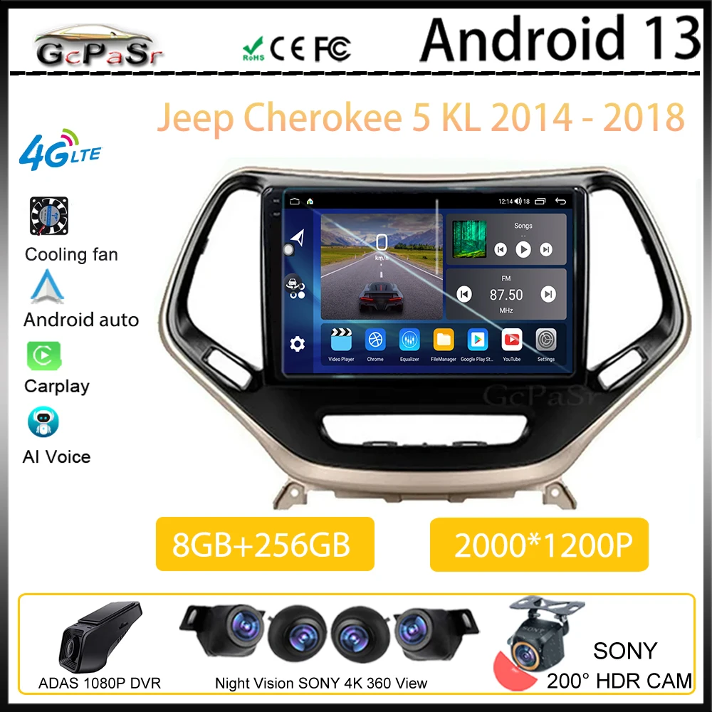 

For Jeep Cherokee 5 KL 2014 - 2018 Android Car Radio Multimedia Screen Video Player Autoradio Navigation NO 2din DVD GPS Carplay