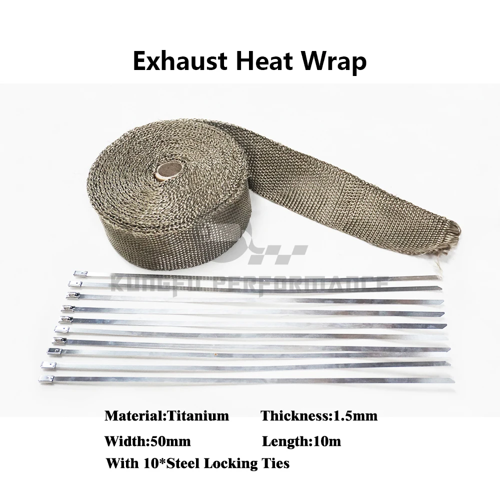 KUNGFU PERFORMANCE 5 cm * 10 m collecteur d'échappement de moto collecteur en titane résistant à l'enveloppe thermique rouleau de tissu d'isolation