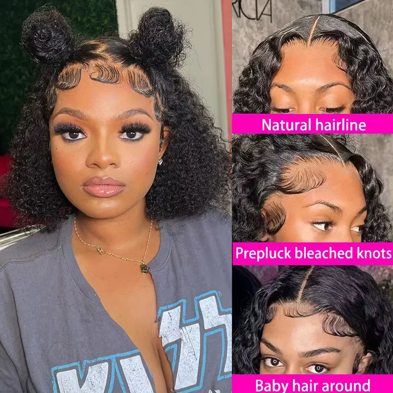 Короткие вьющиеся парики спереди, человеческие волосы 13x4, прозрачный парик фронтальной части шнурка, предварительно выщипанные парики из человеческих волос 150% плотности с волосами ребенка