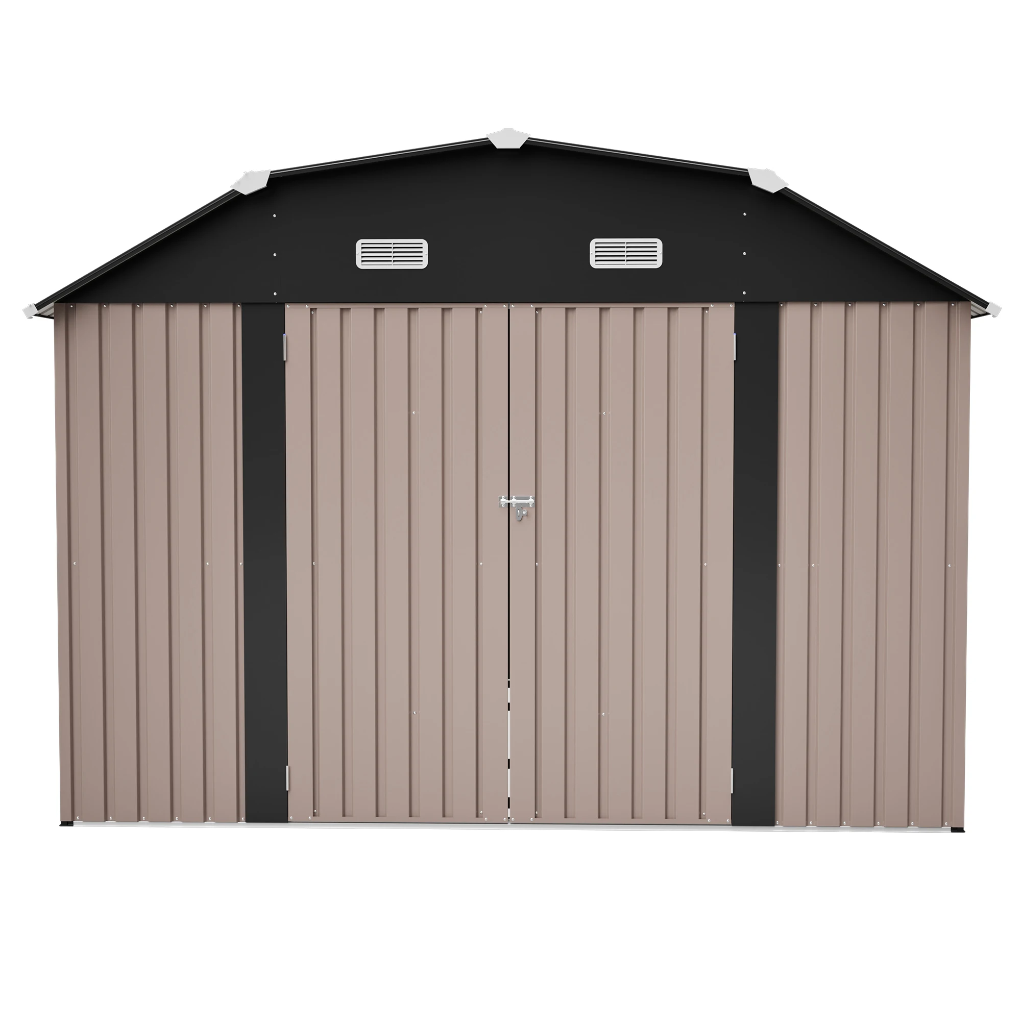 

10' x 12' Metal Outdoor Storage Shed with Floor Frame Kit Tool Shed Heavy Duty (10x12 ft Brown With Floor Frame)