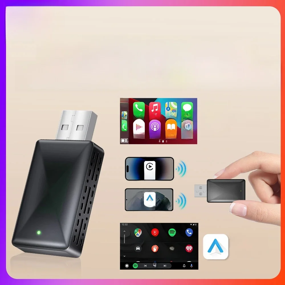 Adaptateur Carplay sans fil Android Auto 2 en 1, Dongle intelligent 2025 5G WIFI pour téléphone iphone Android pour Volvo Benz Mg Kia Chery VW