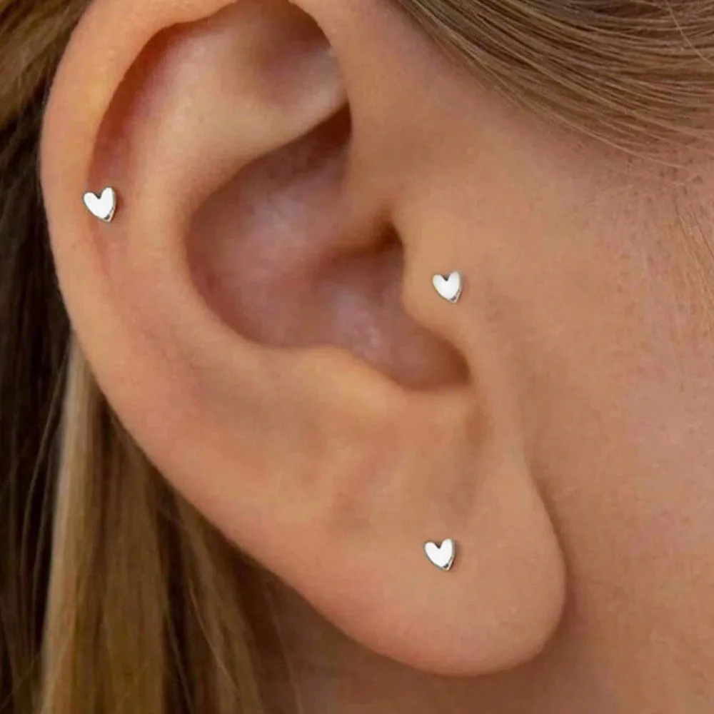 3Pcs Smooth Love Butterfly Back Stud Earrings for Women
