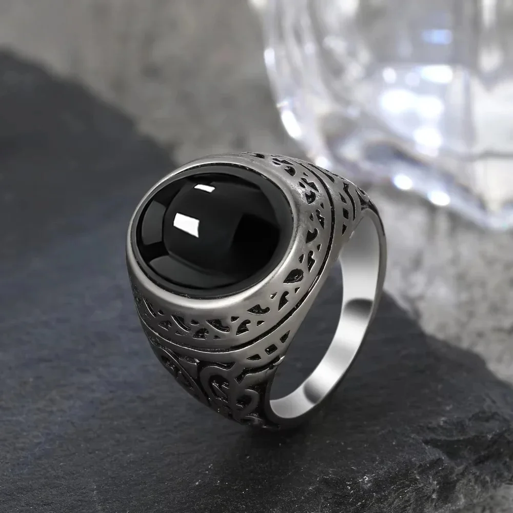 Pierścienie Srebrne Męskie Vintage Srebro Próby 925 z Naturalnym Owalnym Kamieniem Onyksowym w Kolorze Czarnym 10*14MM Duży Kamień Pierścienie Elegancka Biżuteria Męska — zdjęcie 2