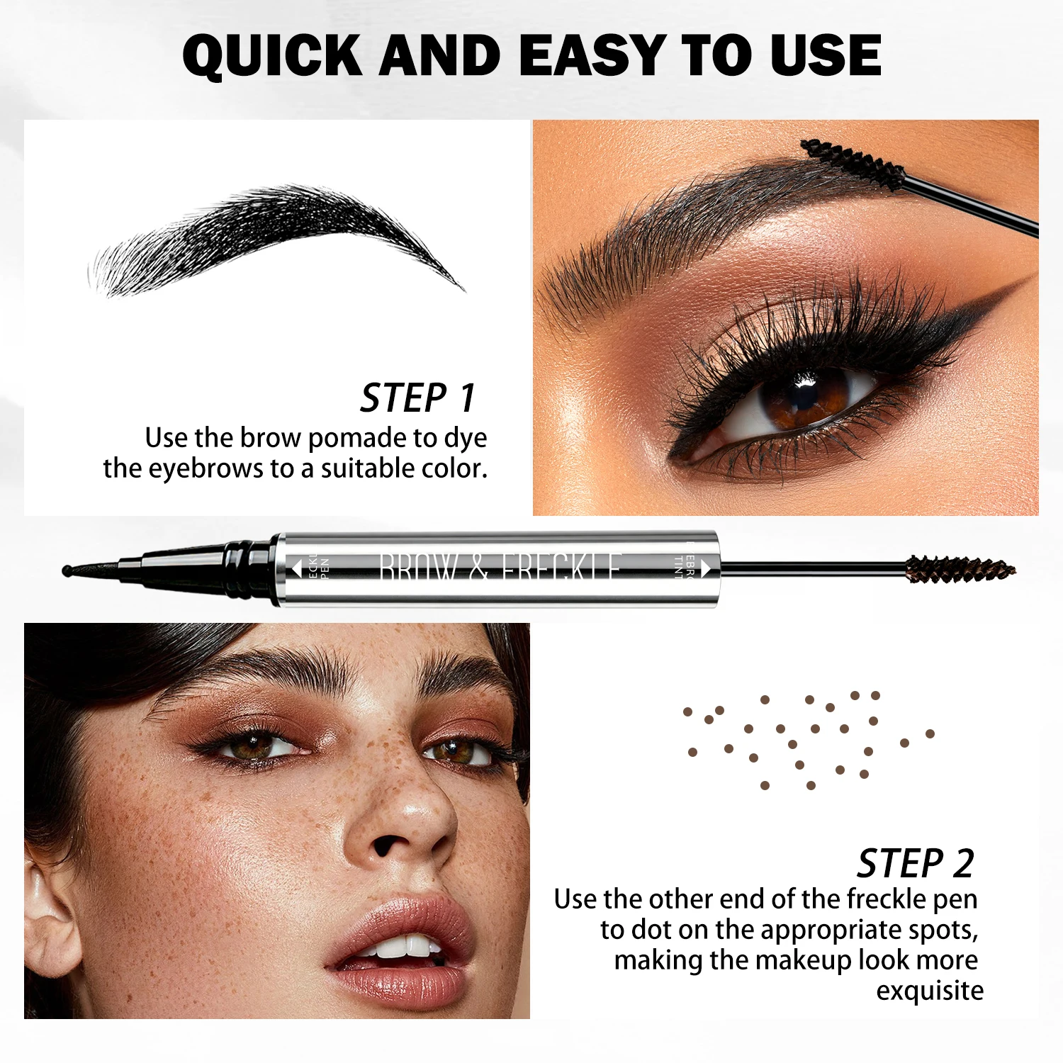 QICIY Dual-End 2-in-1 Eyebrow Pencil for Brow & Freckle Makeup, Skin-Friendly for All Skin Tones, 4 Shades Available