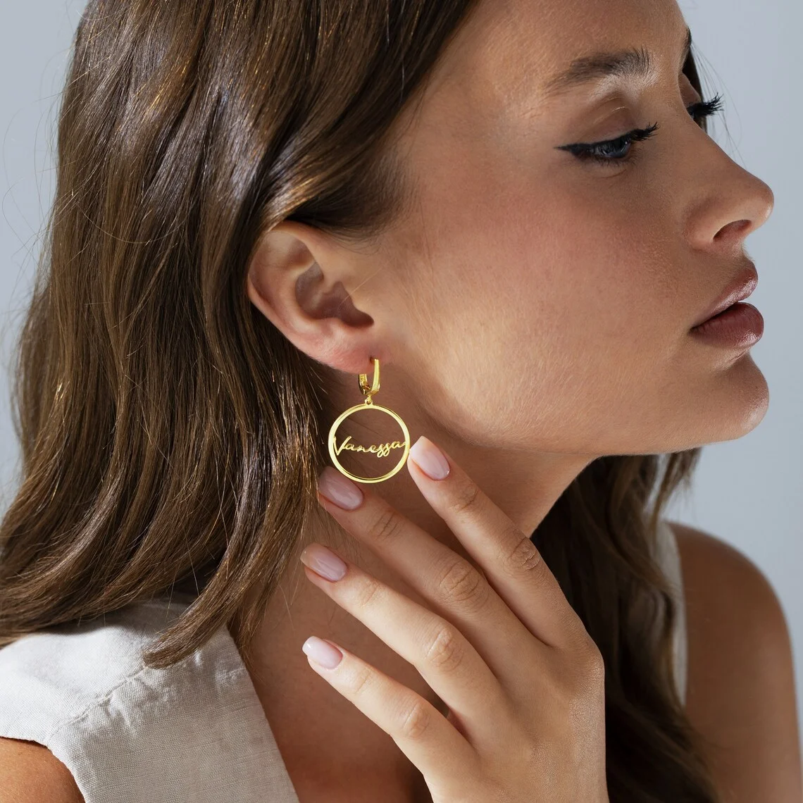 Brincos com Nome Personalizado para Mulheres, Aço Inoxidável, Nameplate Letter Hoop Earrings, Birthday Jewelry Gift