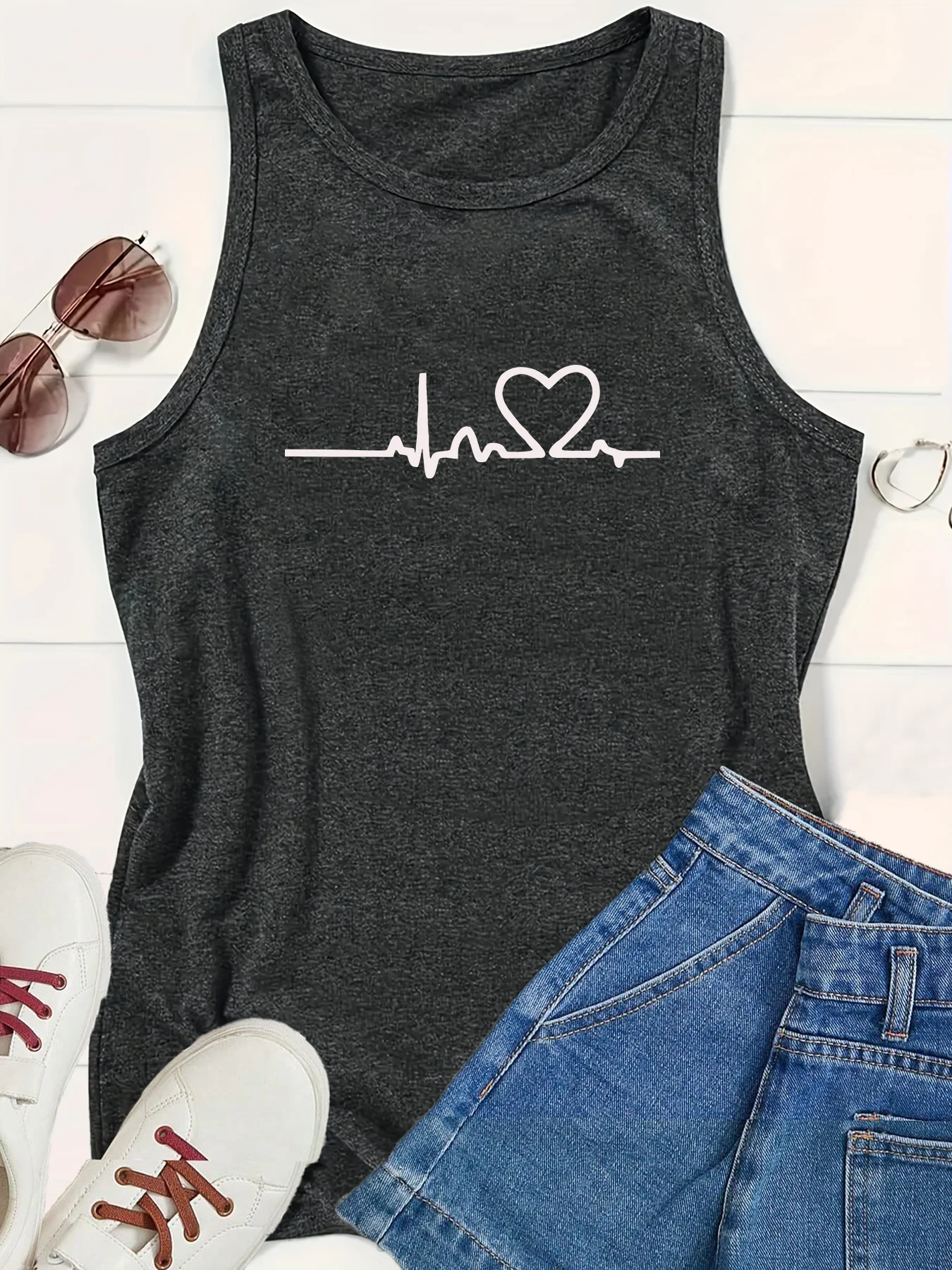 Heartbeat Radio Waves Love Women's Safety  Tank Top Loose O Neck Sleeveless Casual Tank Top Women's Clothing