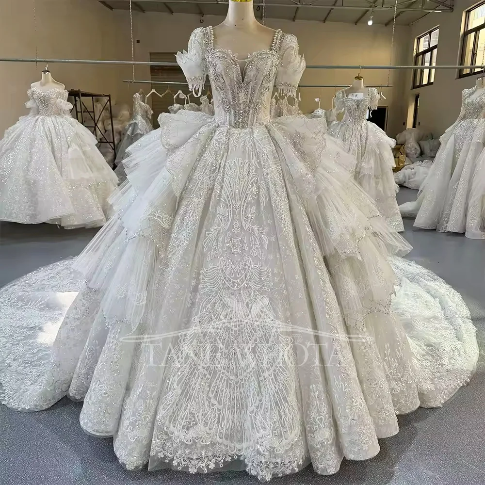 Vestido De Novia Civil De manga corta con escote corazón, Vestido De Novia con cristales, Vestido De Novia con abertura en la espalda, Vestido De Novia De lujo