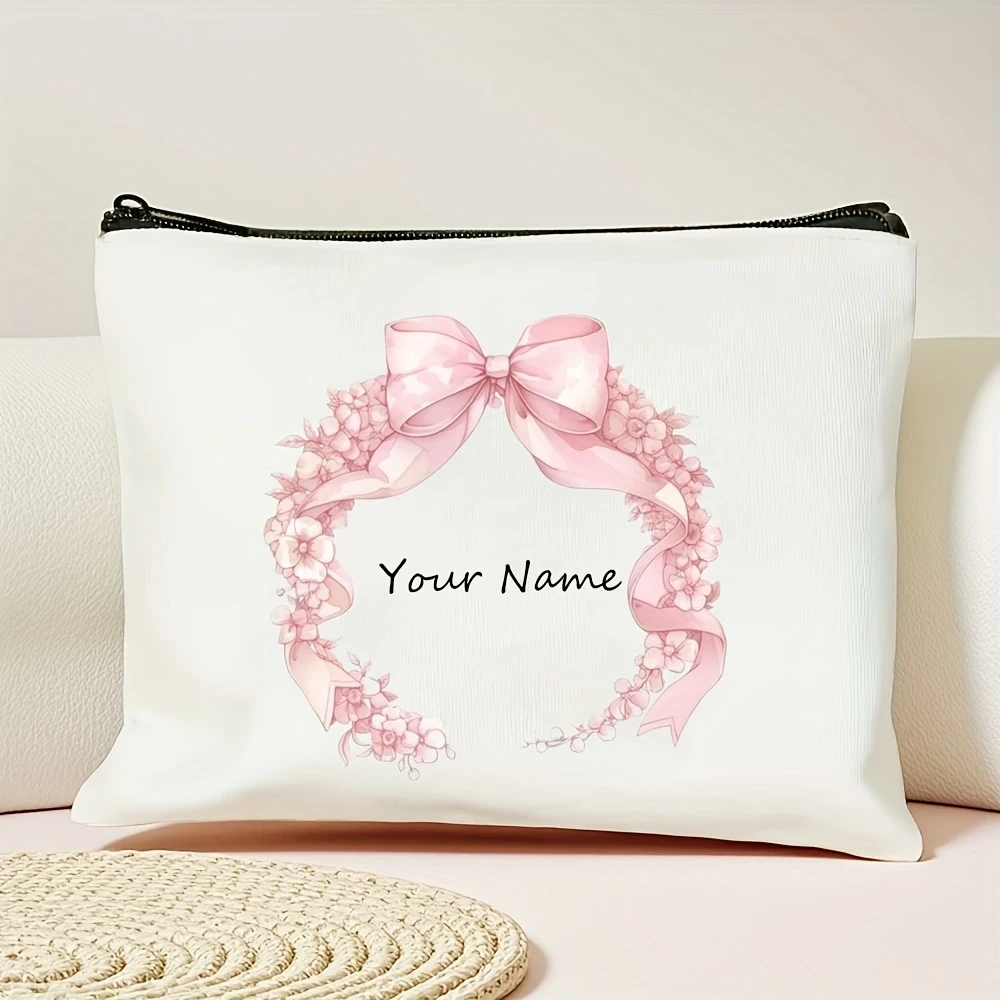 Vintage Pink Floral Custom Name Multi-Use Makeup Pouch Gift For Mom Teacher Graduation & Wedding Season