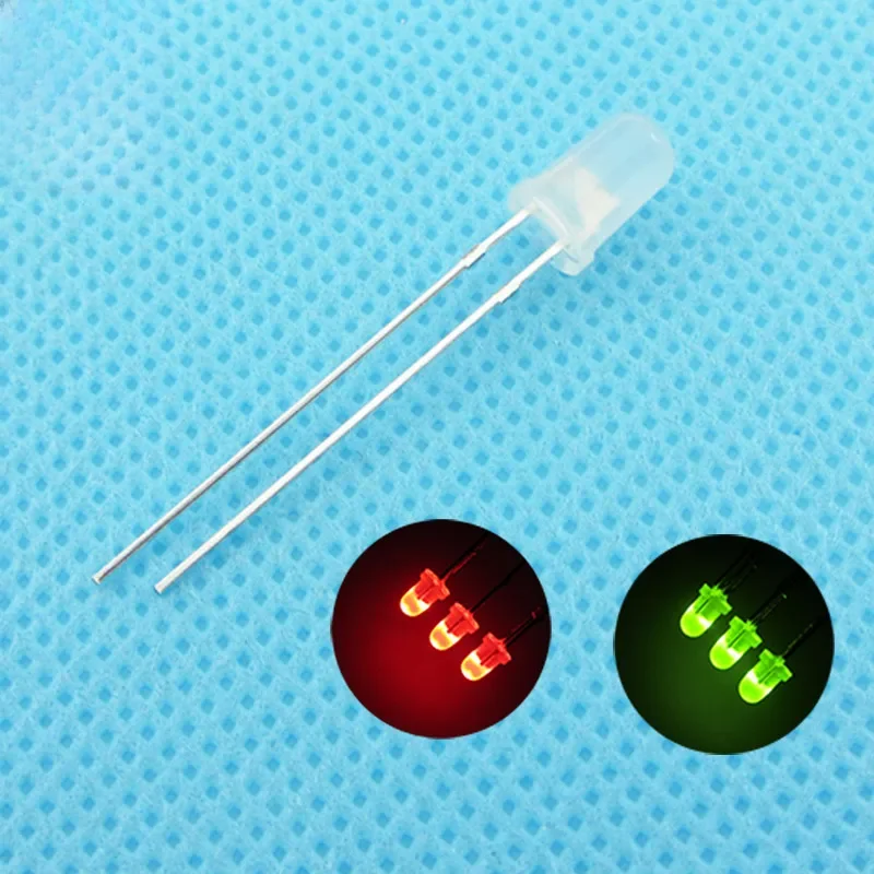 100 sztuk/partia F3 F5 5mm 3mm LED dwukolorowy rozproszony czerwony szmaragdowo-zielony niepolarny okrągły dioda elektroluminescencyjna podwójny mglisty wtyczka zestaw do samodzielnego montażu — zdjęcie 2
