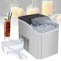 Electric Stainless Steel Ice Maker Mini Portable Large Capacity Ice Cube Drink Maker Quick Ice Making with Ice Scoop Ice Basket
