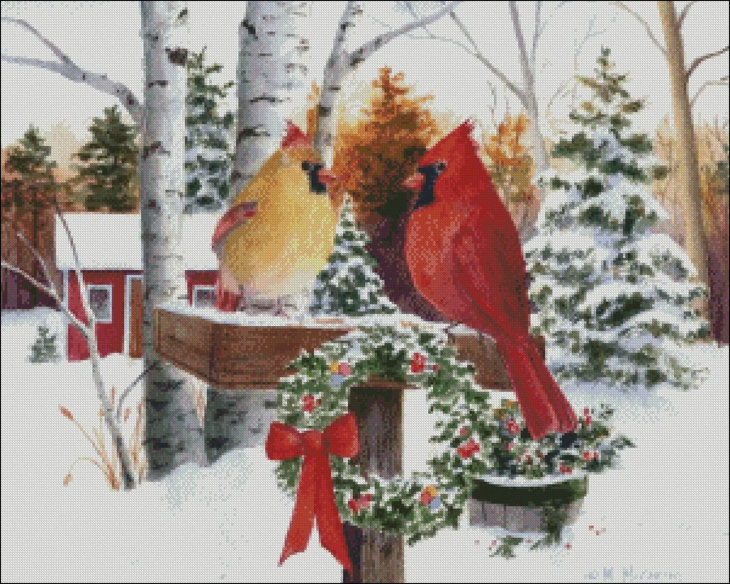 Christmas Cardinals 2 - Counted Cross Stitch Kits - DIY Handmade Needlework Embroidery 14 CT Aida Sets DMC Color