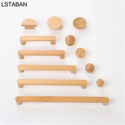 Nordic Wooden Cabinet Handles Solid Wood Furniture Kitchen Door Handle Wardrobe Cupboard Drawer Knobs Hardware Round Pull Handle