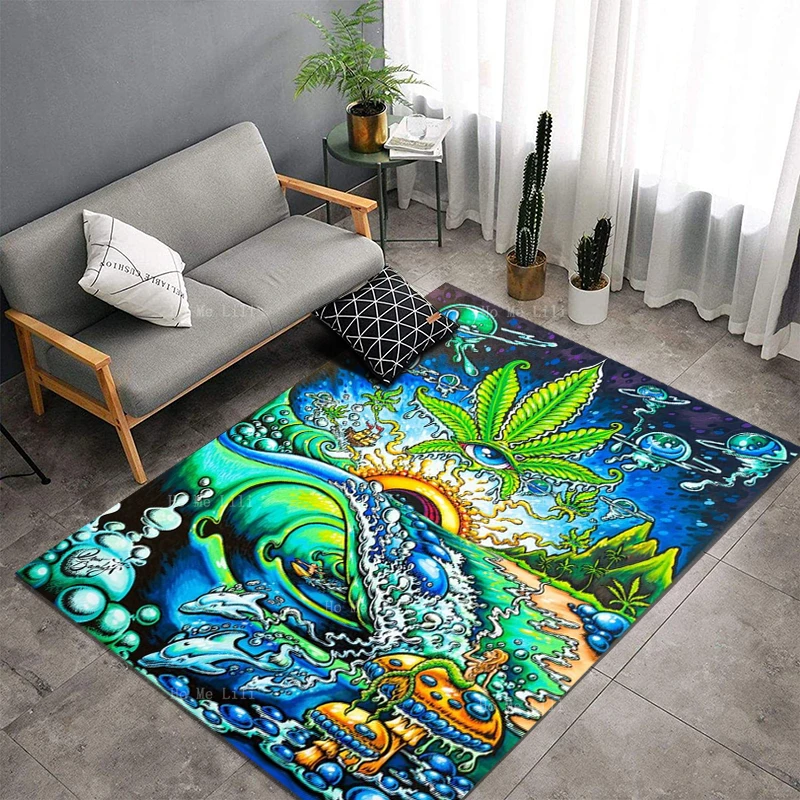 Trippy Weed Acid Summer Dreams Pop Culture Mystical Charmed Trio Alien Eye Animal Flannel Floor Rugs By Ho Me Lili