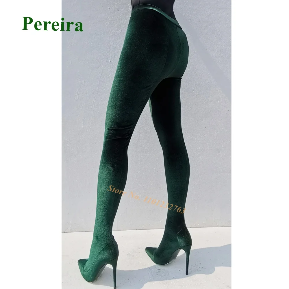 

Velvet Solid Pant Boots Pointed Toe Stiletto Heels Slip On Women's Boots Long Casual Party Shoes Elegant Plus Size 47 Green Sexy