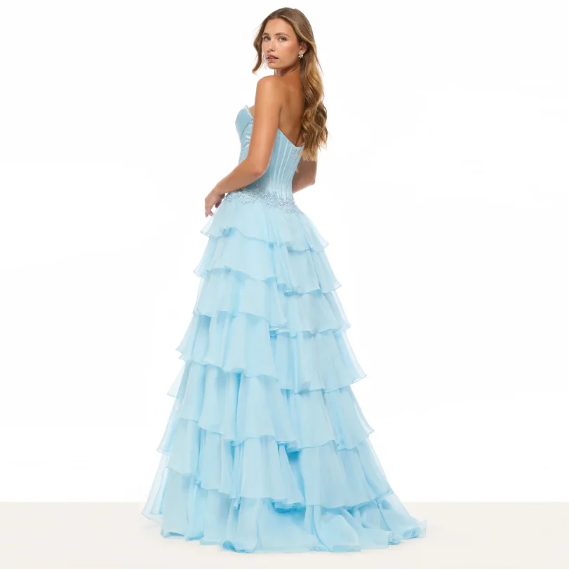 Abiti da sera blu cielo Abiti lunghi da ballo arabi divisi senza maniche Applique Chic Abito da festa da donna Tulle a strati A Line Realizzato su misura