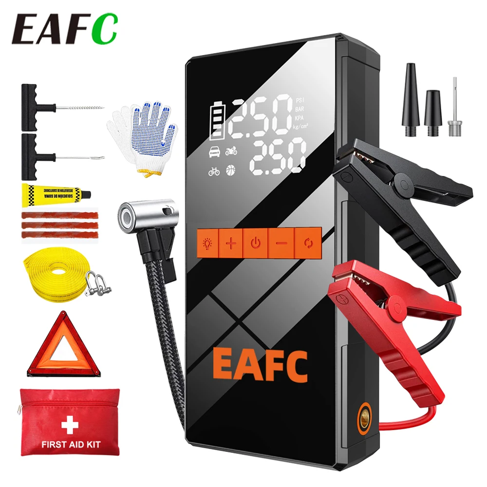 EAFC – démarreur de saut de voiture, pompe à Air, Kit de sauvetage d'urgence monté sur voiture, ensemble de 7 outils d'urgence, Kit de sauvetage multifonctionnel