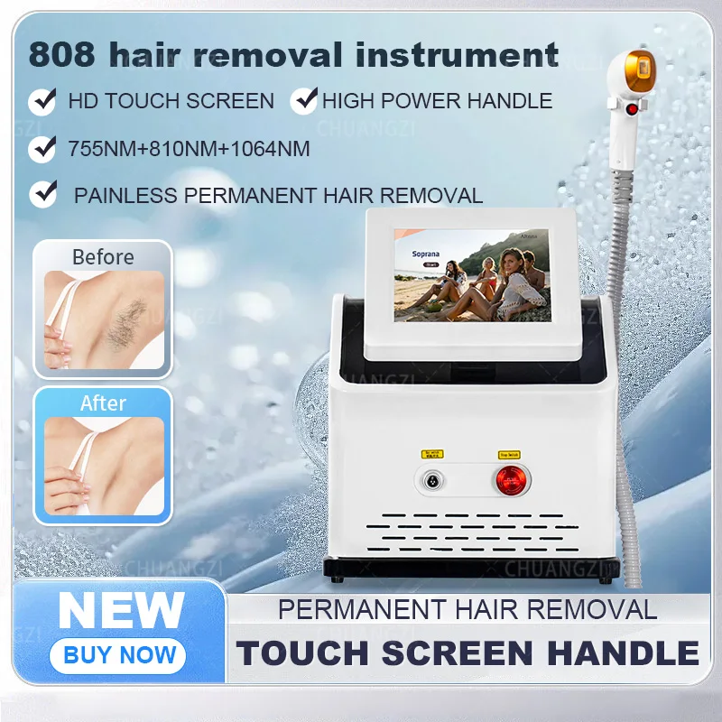 

Professional Diode Hair Removal Permanent Laser 808 Machine 3 Wave 755 1064nm Painless Ice Cooling Skin Rejuvenation Depilation