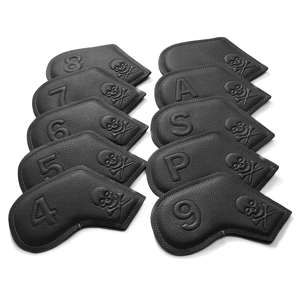 10pcs un Ensemble De Cuir Solide Gaufrage Numéro Peinture Bord Couvre-golf Cales 4. 5.6.7.8.9.P.S.A Tête De Club De Golf Fer Couvre