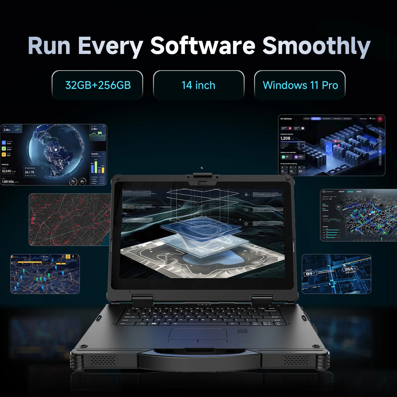 كمبيوتر محمول ONERugged Rugged N14M، 14 بوصة Windows 11 Pro Ultra 7، كمبيوتر محمول صناعي 32 جيجابايت + 256 جيجابايت، يدعم التبديل السريع - كمبيوتر AI