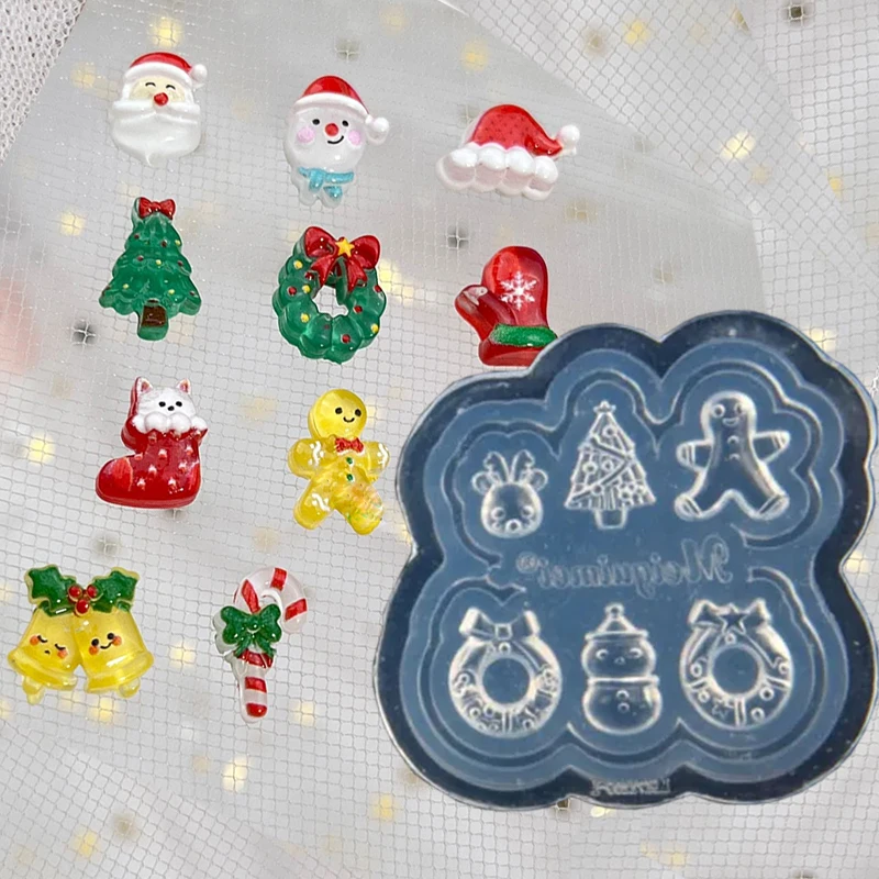 

3D Cartoon Christmas Nail Silicone Carved Stencils Cute Gingerbread Man,Snowman,Christmas Tree Mold DIY Embossing Template Tool*