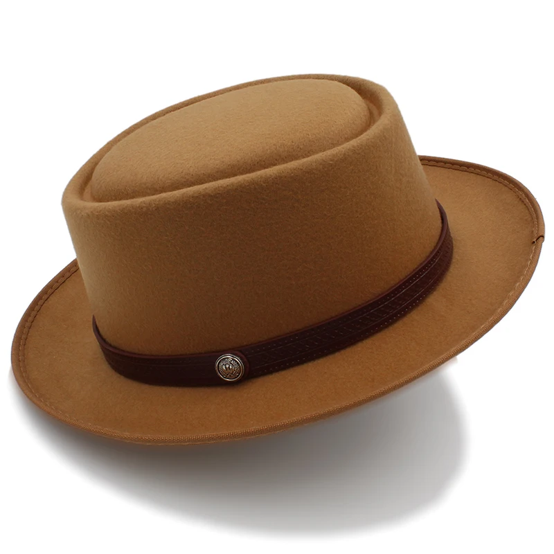 Vintage Porkpie-Hüte für Herren, einfarbige schwarze Fedora-Hüte, schlichte Porkpie-Hüte, Herrenmode, Sombrero Hombre, Chapeu Masculino, Show – Detail 5