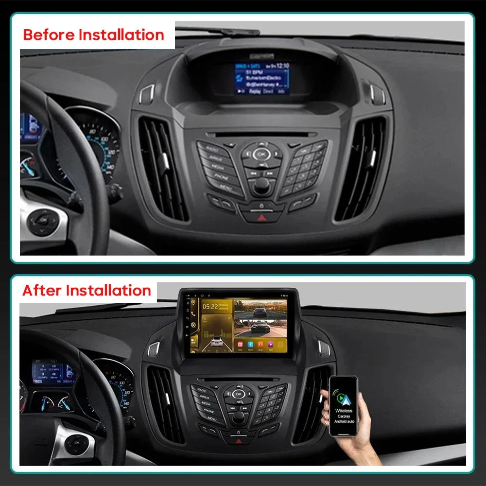 Android 14 For Ford C-MAX Kuga 2 Escape 3 2012 - 2019 Multimedia Car Player Autoradio GPS Video Navigation Carplay Rear camera