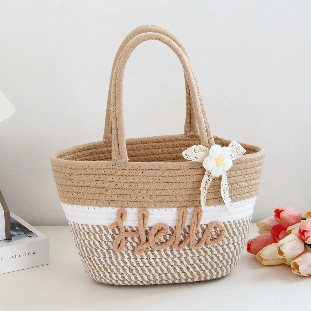Personalized Braided Cotton Yarn Tote Bag, Customizable