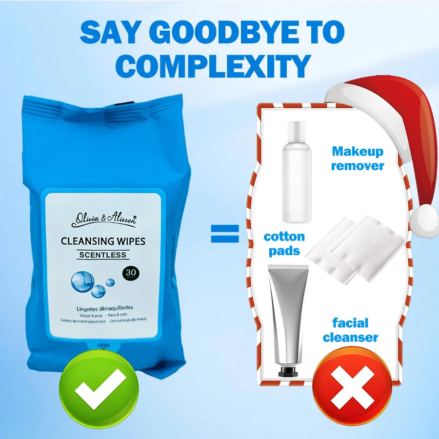 Ensemble de lingettes nettoyantes sans parfum 2 pièces, sauveur de beauté de Noël! Retirez le maquillage tenace. Nettoyez le visage, les yeux et plus