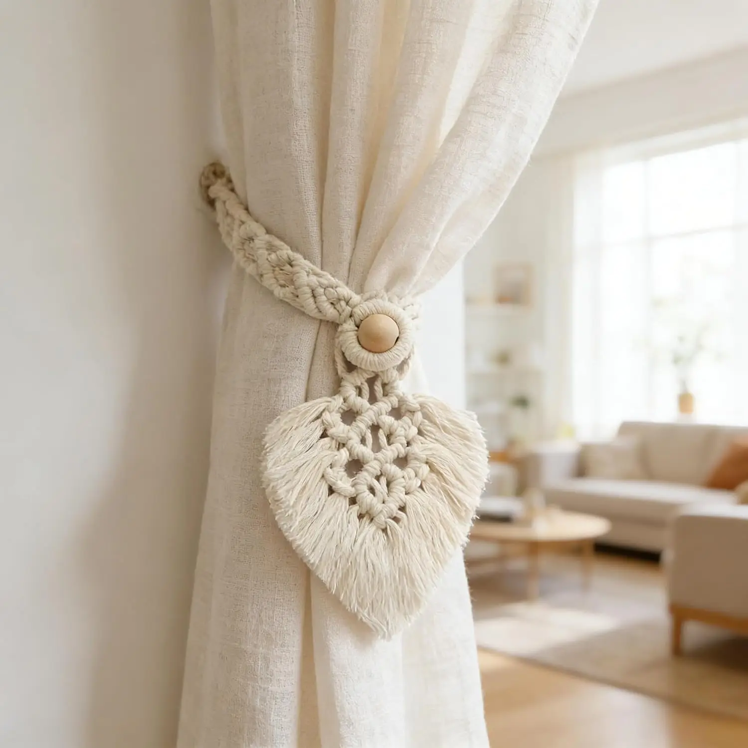 2pcs Log Loop Adjustable Cotton Cord Curtain Tie Fringe Bohemian Chic Curtain Rope Bundle Curtain Bedroom Living Room Home Decor