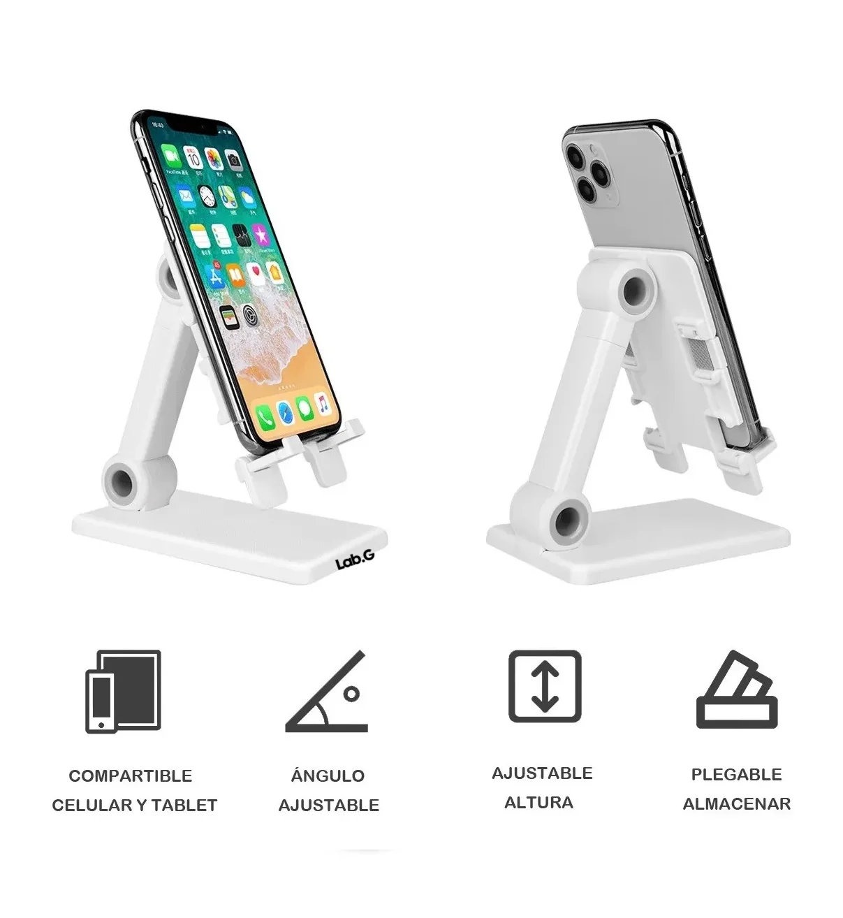 حامل مكتبي للهاتف الخلوي من Lab.G قابل للطي وقابل للتعديل باللون الأبيض