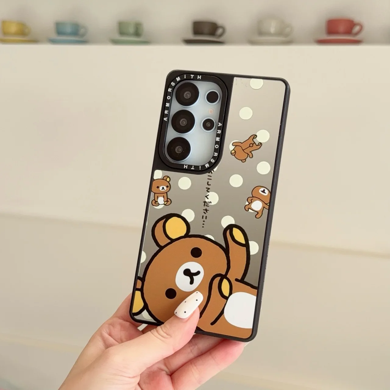 Fashion Cute Rilakkuma Mirror Magnetic iPhone Case for Samsung Galaxy S24 Ultra S23 Plus S25 S26 Cover With Magsafe Stand Chain