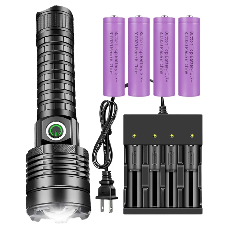 New Waterproof Led Flaslight 3 Light Modes Flash Light with 4 Slot Battery Charger for Hiking Camping Cycling Outdoors Fishing