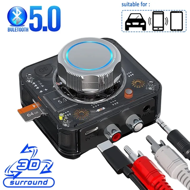 Bluetooth receiver RCA supports TF card subwoofer car Bluetooth receiver AUX Bluetooth adapter 5.0