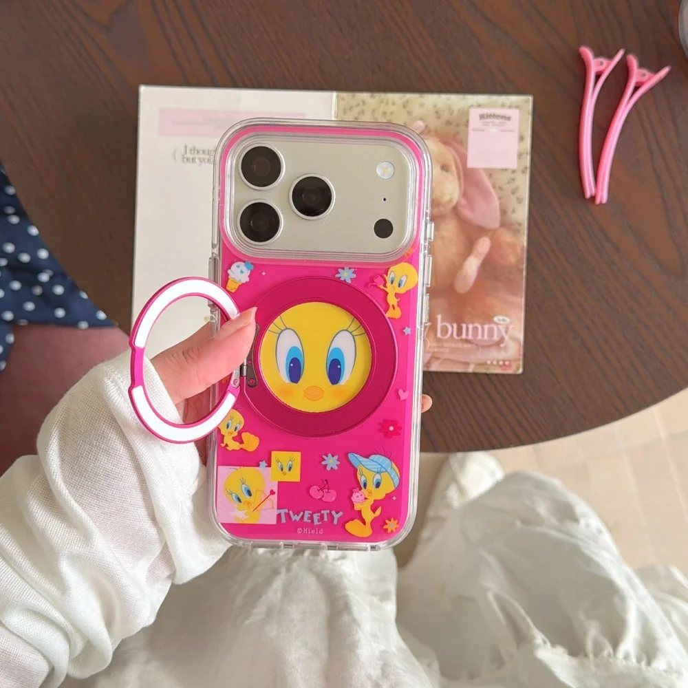 Kawaii Cartoon Character Printed Rose Red Phone Case For iPhone 17 Pro 15 16 17 Pro Max 15 Pro 14 13 With Magnetic Holder 16 Pro