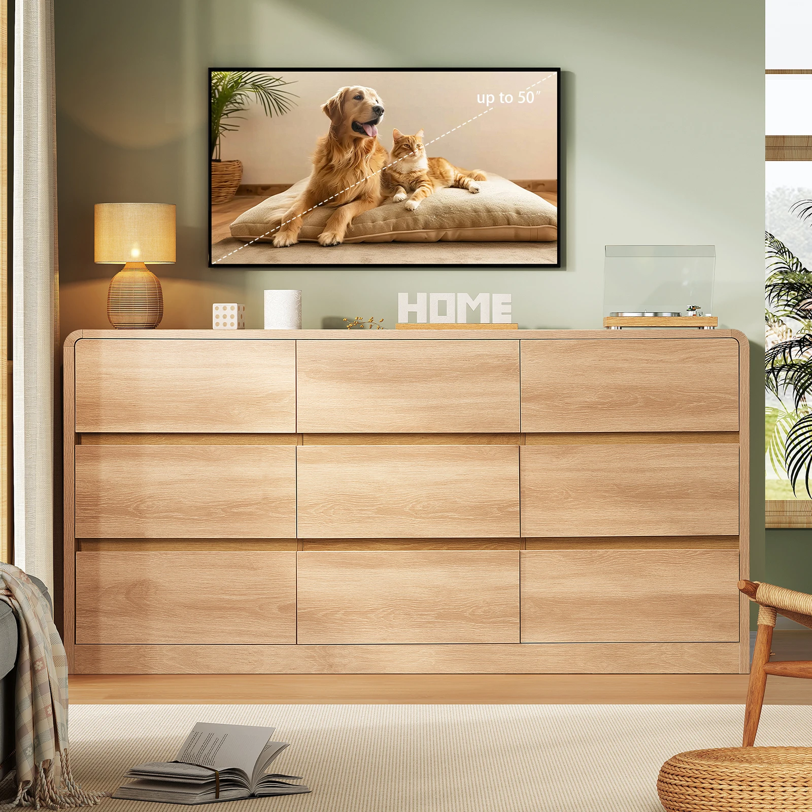 9 Drawer Dresser for Bedroom, 63" Wide Dressers & Chest of Drawers with Curved Profile Design, Wood Closet Storage Dressers Orga view 2