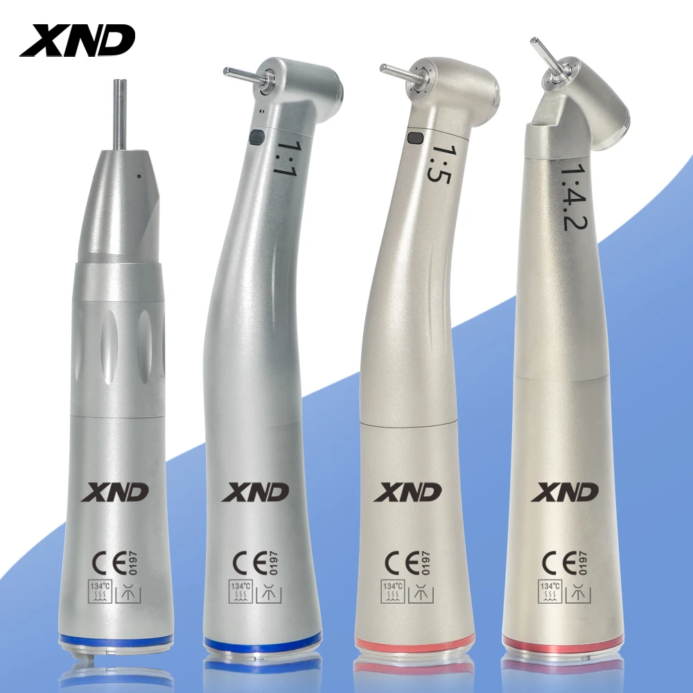 XND Dental Brushless Motor LED Fiber Optic Handpiece set 1:5 Red Ring 1:4.2 Increasing Speed 1:1 Contra-Angle 1:1 Straight Nose