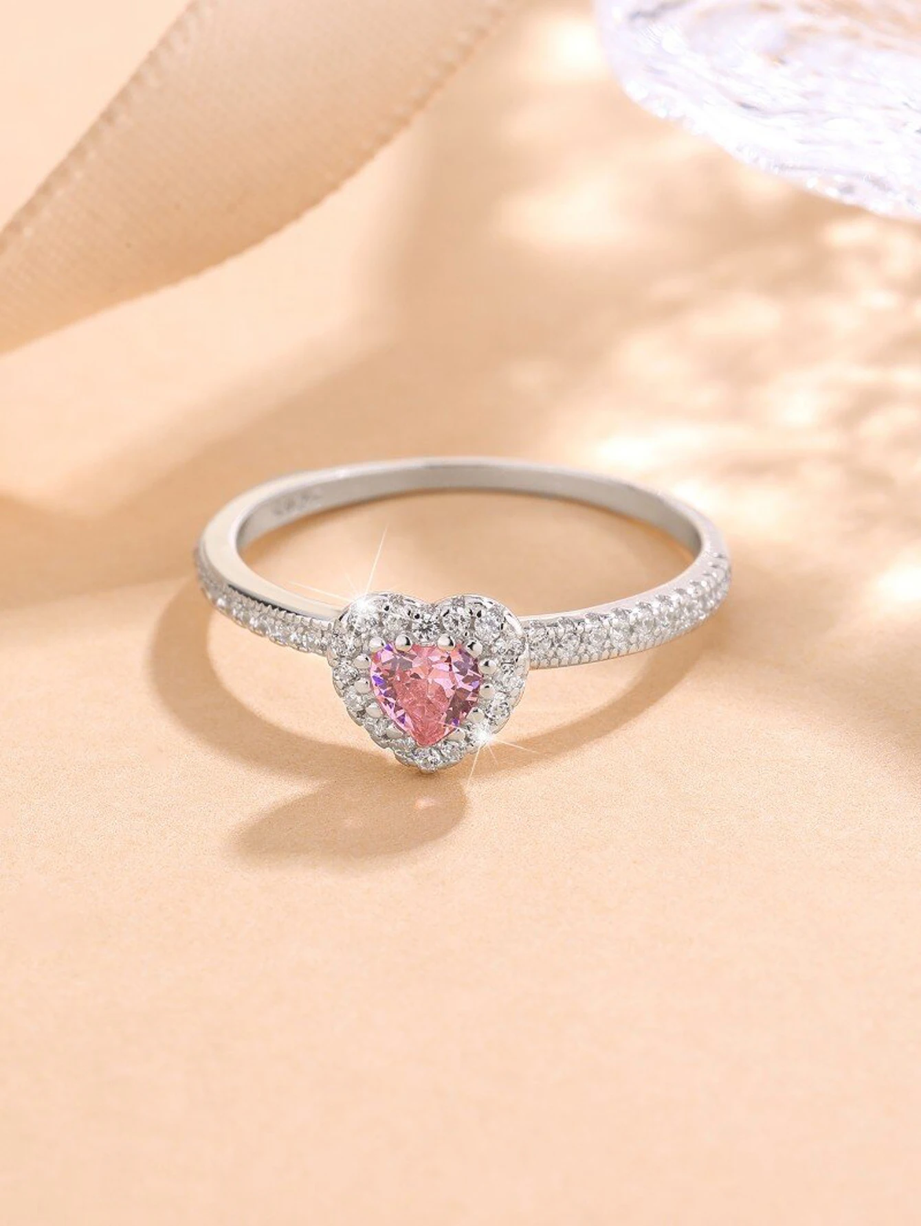 خاتم نسائي على شكل قلب رومانسي من الفضة الإسترليني S925، خاتم وعد على شكل قلب وردي قابل للتكديس، هدية يدوية الصنع لصديقتك، زوجة، مجوهرات راقية، مجوهرات نسائية راقية #2
