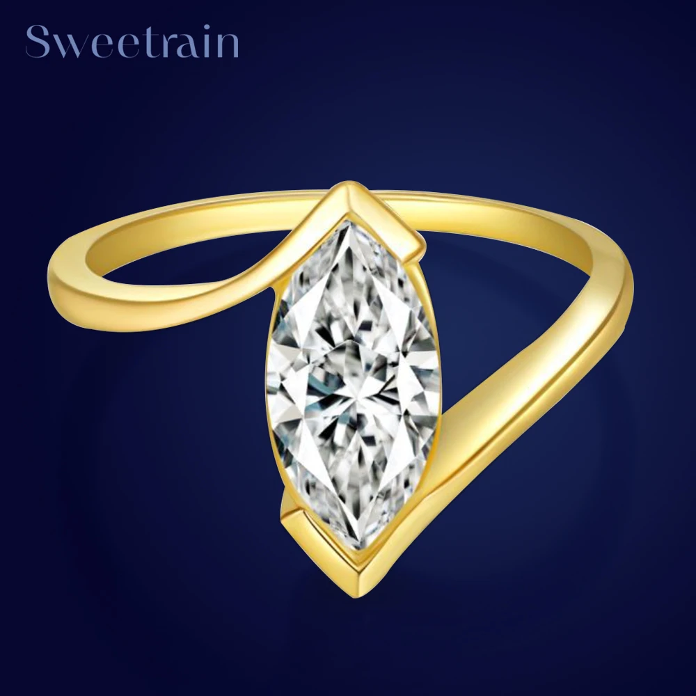 

Sweetrain 1 карат кольца с муассанитом огранки маркизы для женщин стерлингового серебра 925 пробы с покрытием из золота 18 карат лабораторный бриллиант пасьянс обручальное кольцо