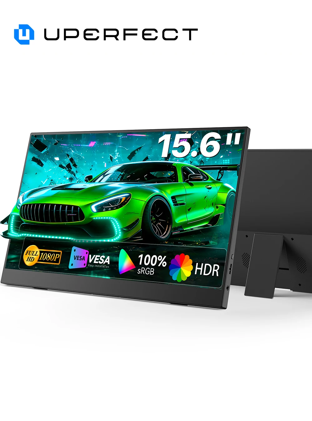 UPERFECT 15.6インチ モバイルモニター（sRGB 100% / 1080P / 超薄型IPSディスプレイ / スタンド内蔵 / デュアルスピーカー）― ノートPC・スマホ・Xbox・PS4/5対応ゲーミングモニター