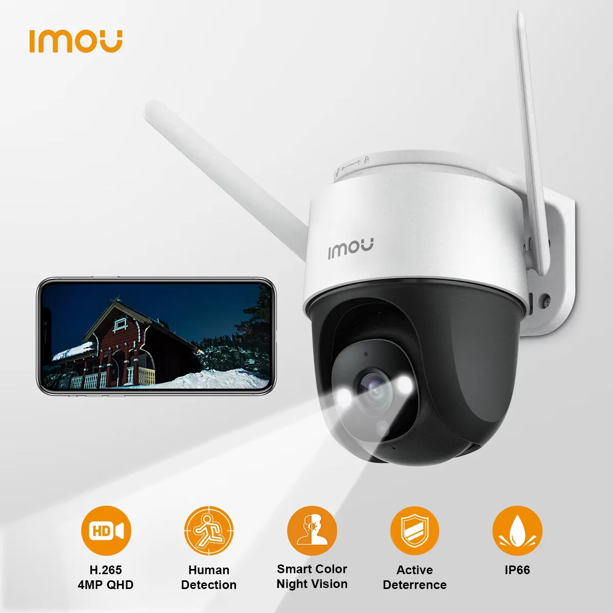 

IMOU Cruiser 4MP Plug Outdoor Wi-Fi Camera IP66 Weatherproof Camera 8X Digital Zoom Night Vision AI Human Detection Camera
