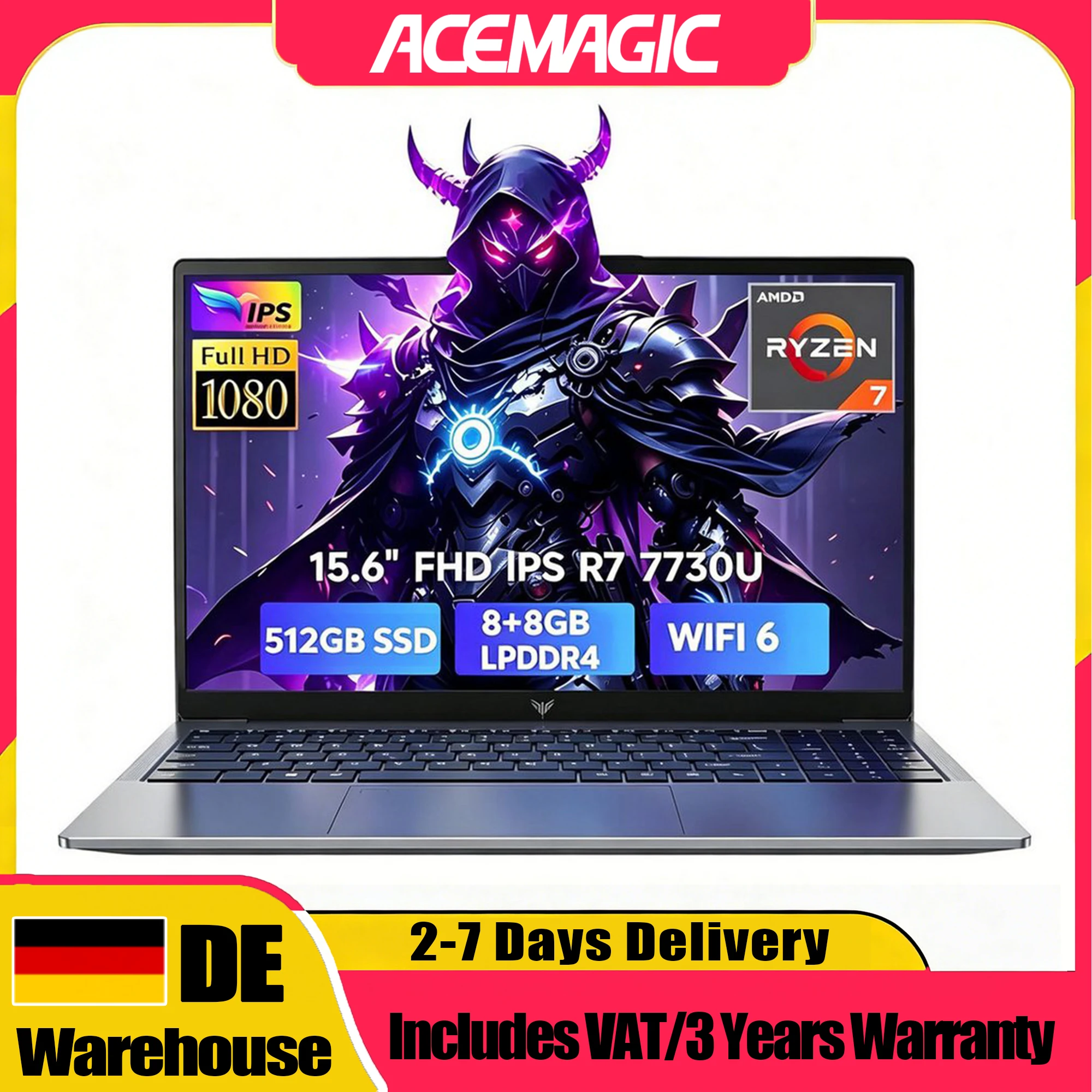 Laptop ACEMAGIC LX15PRO AMD Ryzen 7 7730U 15,6 pollici 16GB RAM LPDDR4 512GB SSD AMD Radeon ™ Notebook con grafica Windows 11 Pro
