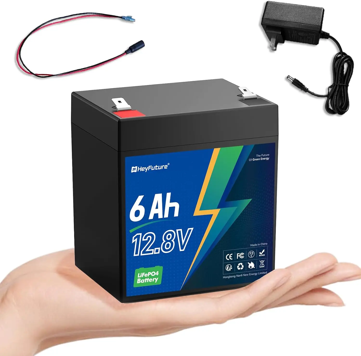 12V 6Ah LiFePO4 Battery for Garage Door Opener, Security System With 14.6V 1.2A Charger, 12.8 Volt Lithium Battery with 6A BMS, 4000+ Deep Cycle Replacement for Fire Alarm, UPS, Ride On Toy