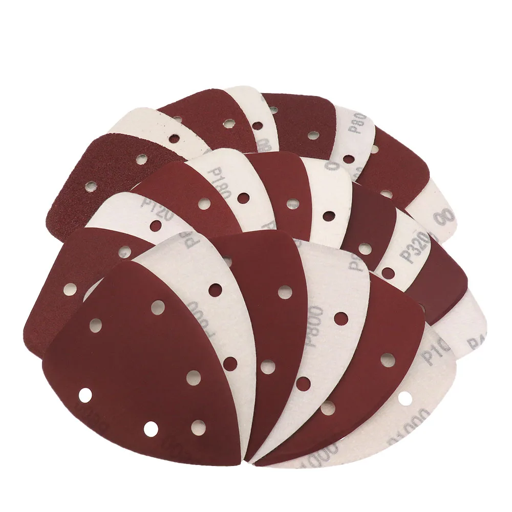 Folhas de lixamento Hook and Loop Mouse, Papel, Triângulo, 40-2500Grit, 5 ou 6Hole, 10Pcs