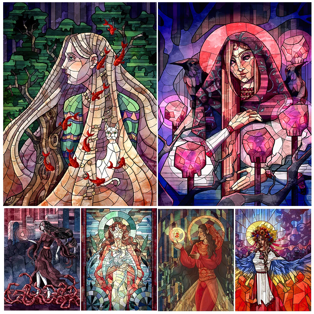 

Baba Yaga And Magic Wand Vintage Witch Wall Art Canvas Painting Abstract Elves And Witches Art Poster And Print Home Decoration