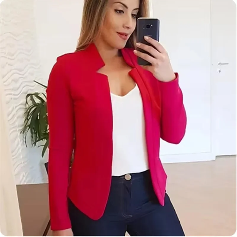 Kardigan Jednokolorowy Damski Elegancki Garnitur z Długim Rękawem Codzienna Moda Biurowa Uliczna Jesień Slim Fit Top — zdjęcie 2
