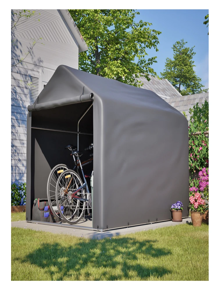 Grijze fietsenberging 160x220x165 cm met roldeur, waterdichte PE weerbestendige buitenberging voor fietsen, tuingereedschap – ideaal - afbeelding 2